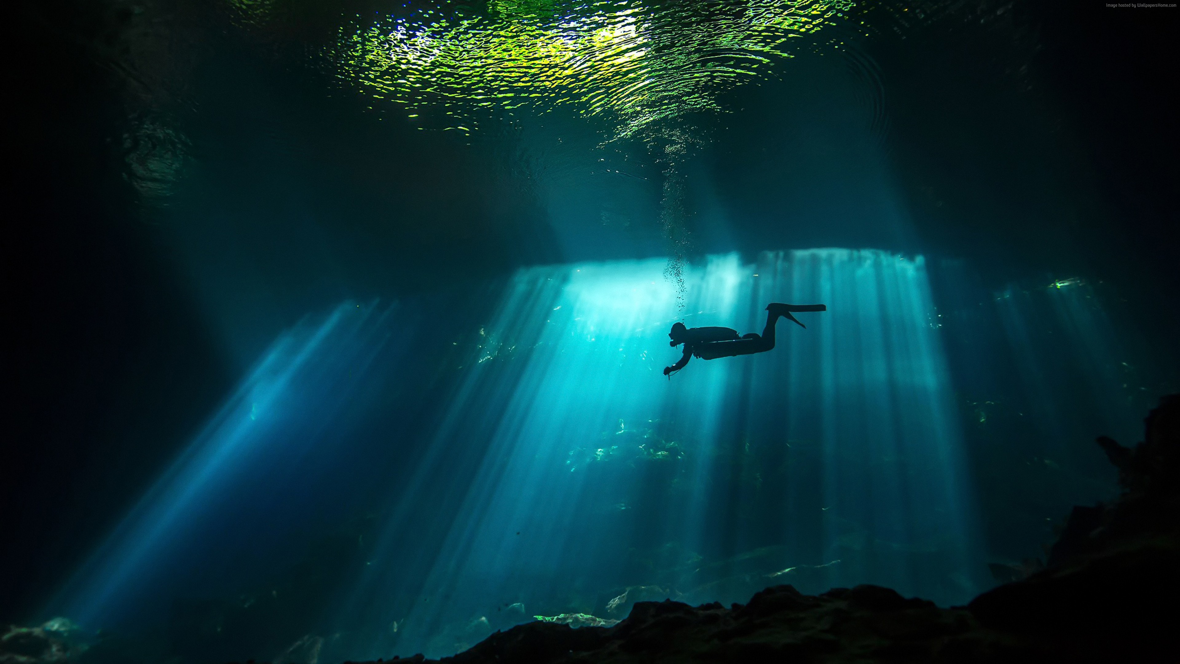 Wallpaper Diver, Sunbeam, Underwater, 4K, Travel
